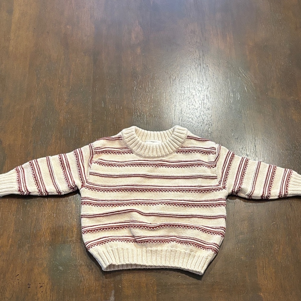 Cream & Burgundy Striped Kids Sweater - Cozy Knit Top